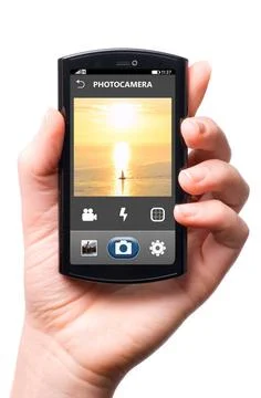 Phone camera mobile camera interface on touch screen phone, cut out from w... Stock Photos