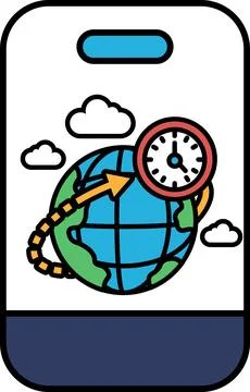 A phone case with a globe and a clock on it Stock Illustration