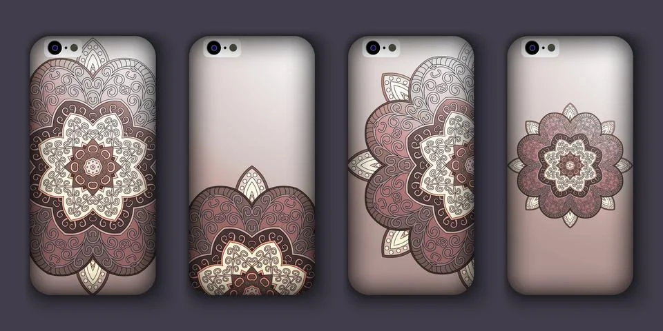 Phone case mandala design set. Vintage decorative elements. Hand drawn backgr Stock-Illustration