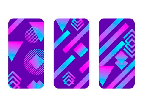 Phone case mockup. Memphis pattern background. Gradients geometric shape styl Illustrazione stock