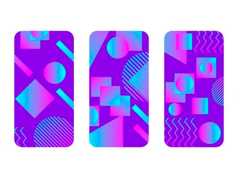 Phone case mockup. Memphis pattern background. Gradients geometric shape styl Stock-Illustration