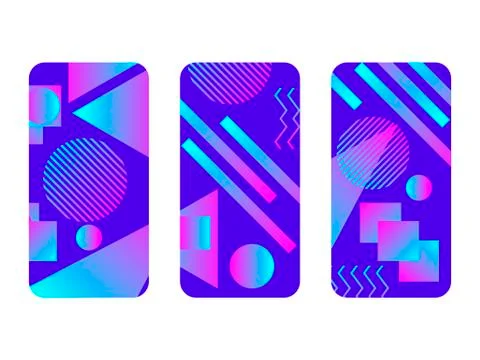 Phone case mockup. Memphis pattern background. Gradients geometric shape styl Illustrazione stock