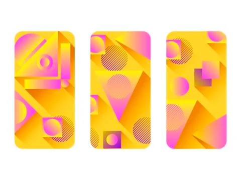 Phone case mockup. Memphis pattern background. Gradients geometric shape styl Stock Illustration