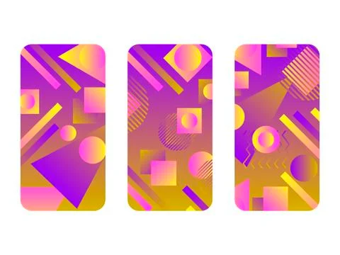 Phone case mockup. Memphis pattern background. Gradients geometric shape styl Stock Illustration