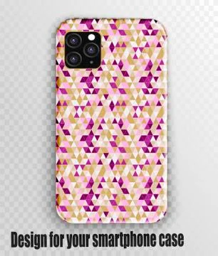 Phone case mockup. Memphis pattern background. Vector illustration Stock Illustration