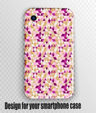 Phone case mockup. Memphis pattern background. Gradients geometric shape styl Stock Illustration