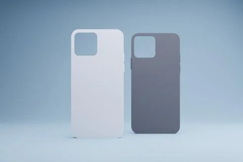 Phone cases, studio, mockup, white, grey, background, design, advertising Stock Illustration