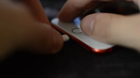 Phone charge battery. plug white chare cable on iphone device. 스톡 동영상 249826858