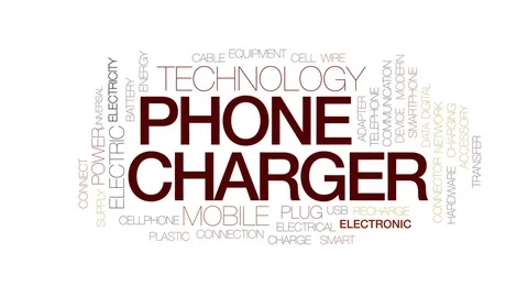 Phone charger animated word cloud, text design animation. Kinetic typography. Stock Footage 79904314