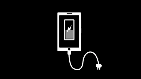 Phone charging icon with cable and plug battery partially filled with light.. Stock Footage 335101873