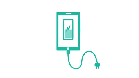 Phone charging icon with cable and plug battery partially filled with light.. Stock Footage 335101900