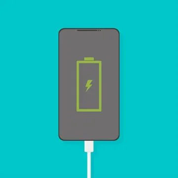 Phone charging with shadow on blue background Stock Illustration