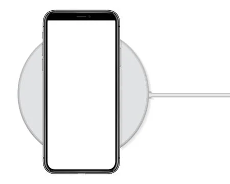 Phone charging on wireless charger vector drawing on white background Stock Illustration