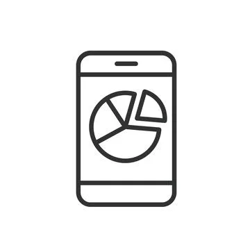 Phone chart, icon in line design. Phone, chart, data, mobile, statistics, graph Illustrazione stock