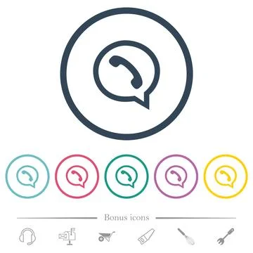 Phone in chat bubble outline flat color icons in round outlines Stock Illustration