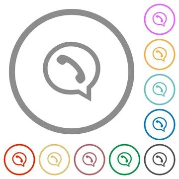 Phone in chat bubble outline flat icons with outlines Illustrazione stock