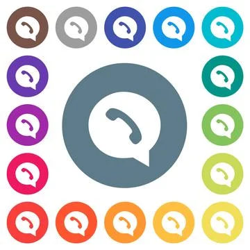 Phone in chat bubble solid flat white icons on round color backgrounds Stock Illustration