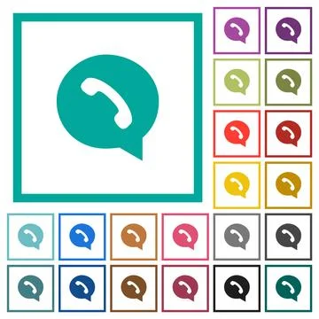 Phone in chat bubble solid flat color icons with quadrant frames Stock Illustration