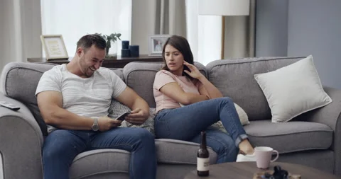 Phone, cheating or angry couple in fight with stress for marriage problem Stock Footage 261876270