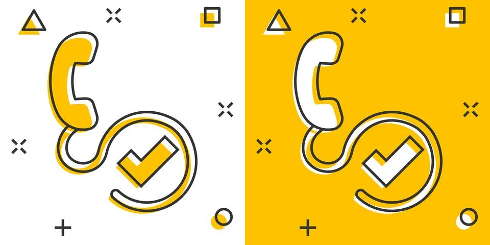 Phone check mark icon in comic style. Smartphone approval cartoon vector il.. Stock Illustration