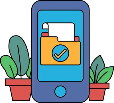 A phone with a check mark on it and a folder icon Stock Illustration