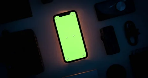 Phone chroma key green screen display mockup, track markers, tech gadgets layout Video stock 149446909