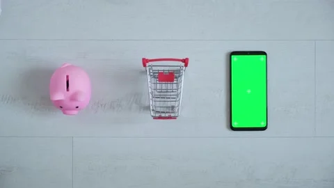 Phone with a chromakey screen in the hands of a close-up . top view smartphone Stock Footage 146595129