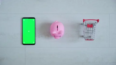 Phone with a chromakey screen in the hands of a close-up . top view smartphone Stock Footage 147245802