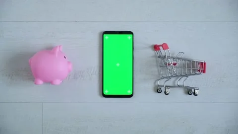 Phone with a chromakey screen in the hands of a close-up . top view smartphone Stock Footage 149406183