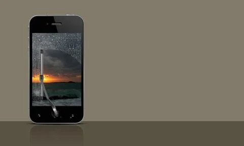 The phone with the cleaner from the rain. Stock Illustration