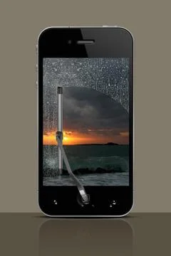 The phone with the cleaner from the rain. Stock Illustration