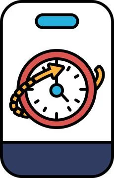 A phone with a clock on it with the hands at the numbers 3 and 9 Stock Illustration