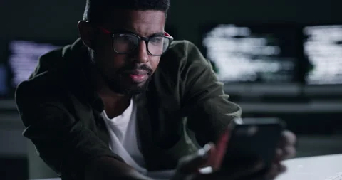 Phone, coder and man reading problem, coding feedback or cloud computing fail of Video stock 260975295