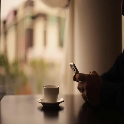 Phone coffee cafe latte Stock Footage 69578429