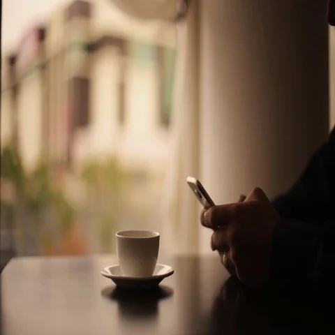 Phone coffee cafe latte Stock Footage 69578841