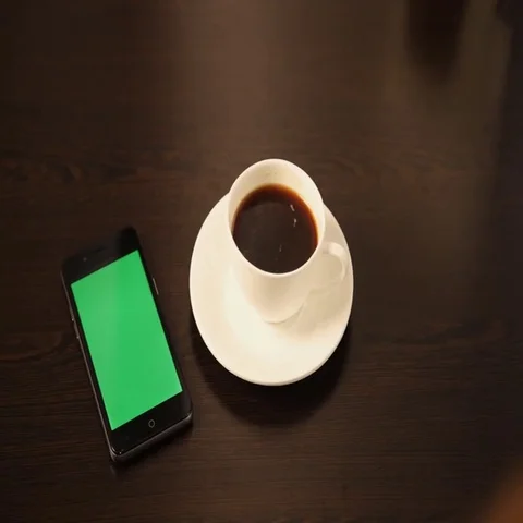 Phone coffee cafe latte Stock Footage 69579559