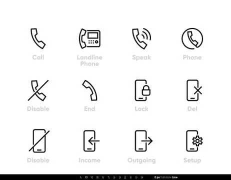 Phone Communication Statuses icon. Lock, Fax, Setup, Disable, End Call vector Stock Illustration