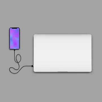 Phone connected to closed laptop Stock Illustration
