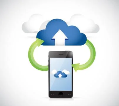 Phone connected to a set of clouds. arrows Stock Illustration