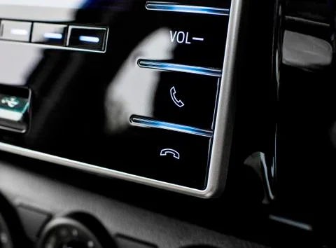Phone control buttons in the multimedia control panel. Stock Photos
