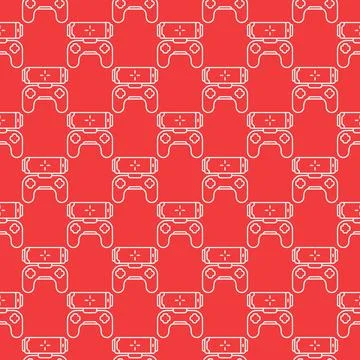 Phone Controller vector Gaming Device with Smartphone red outline seamless .. Illustrazione stock