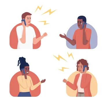Phone conversation 2D vector isolated illustration set Stock Illustration