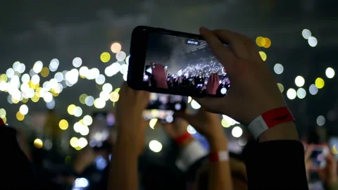 Phone crowd lights concert Stock Footage