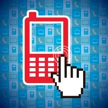 Phone with cursor hand, mobile buying. vector illustration Illustrazione stock