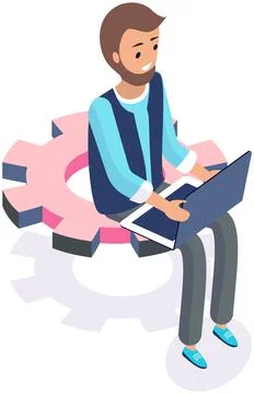 Phone customization application development with computer. Adjusting app 스톡 일러스트