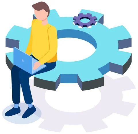 Phone customization application development with computer. Adjusting app Illustrazione stock