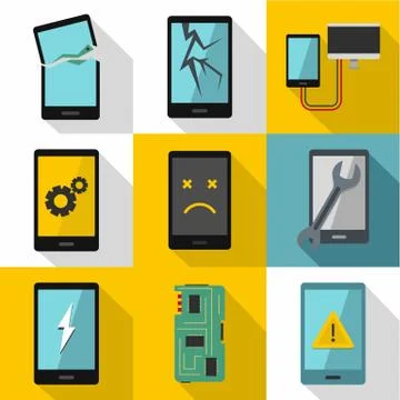 Phone diagnostics icon set, flat style Illustrazione stock