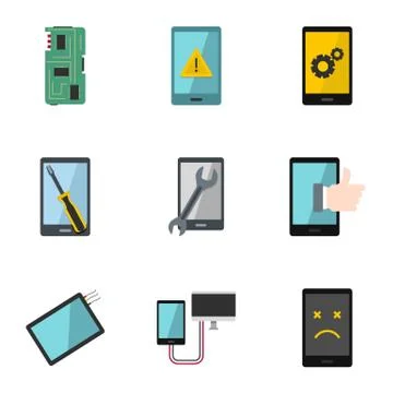 Phone diagnostics icon set, flat style Stock Illustration