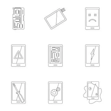 Phone diagnostics icon set, outline style Illustrazione stock