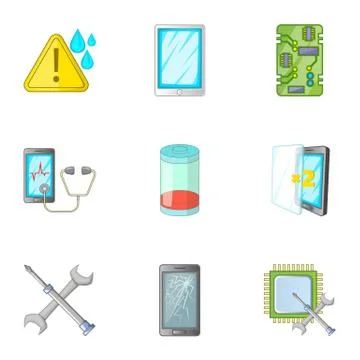 Phone diagnostics icons set, cartoon style Stock Illustration